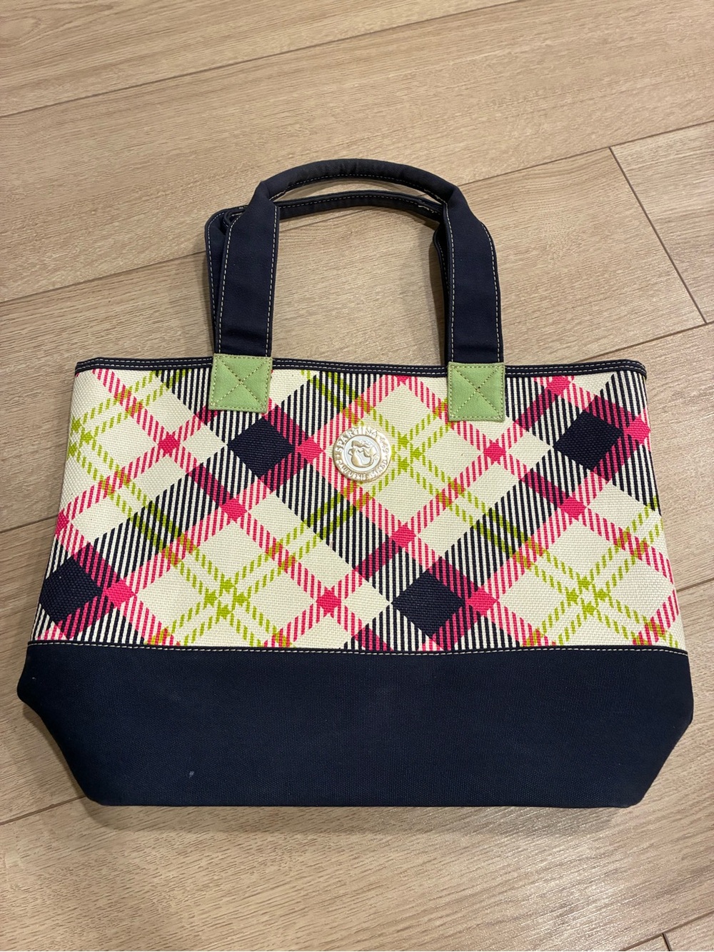 Spartina 449 Women’s Market Tote Canvas Plaid Navy Green Pink